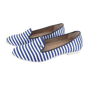 Arcopedico Womens Striped Flats Blue White Satin Slip-on Nautical Beachy Shoe 38